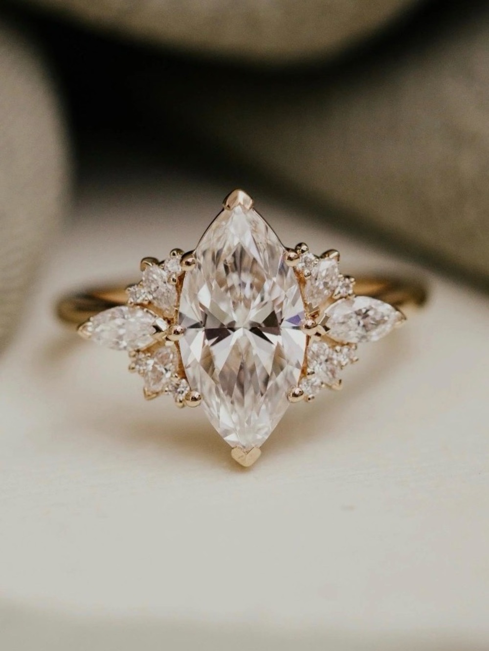 Marquise Cut Moissanite Engagement Ring, 14K Gold, Size 4 1/2, 2 carats!
